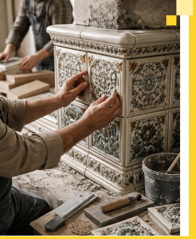 Изразцовые камины под ключ в Белове: проект и монтаж