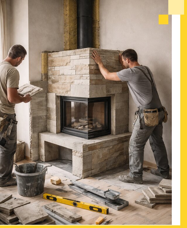 Угловые камины под ключ проект, монтаж и отделка в Белове