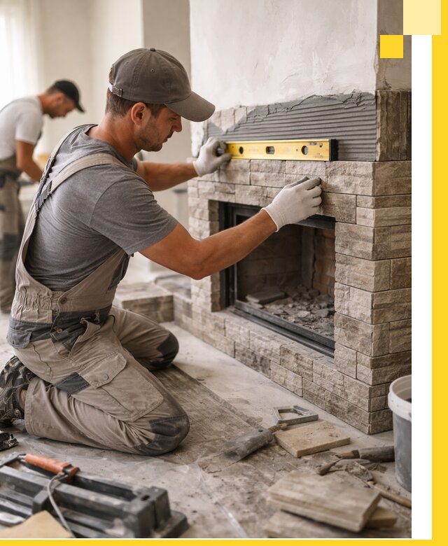 Облицовка каминов в Белове, монтаж и отделка натуральным камнем