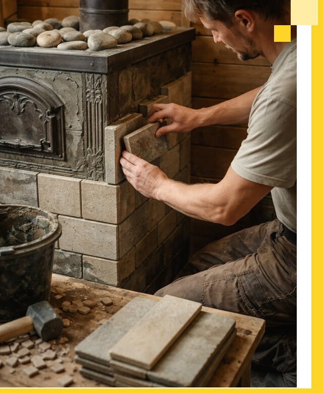 Облицовка банных печей в Белове профессиональная отделка