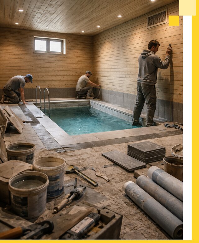 Строительство бани с бассейном и сауной под ключ в Белове