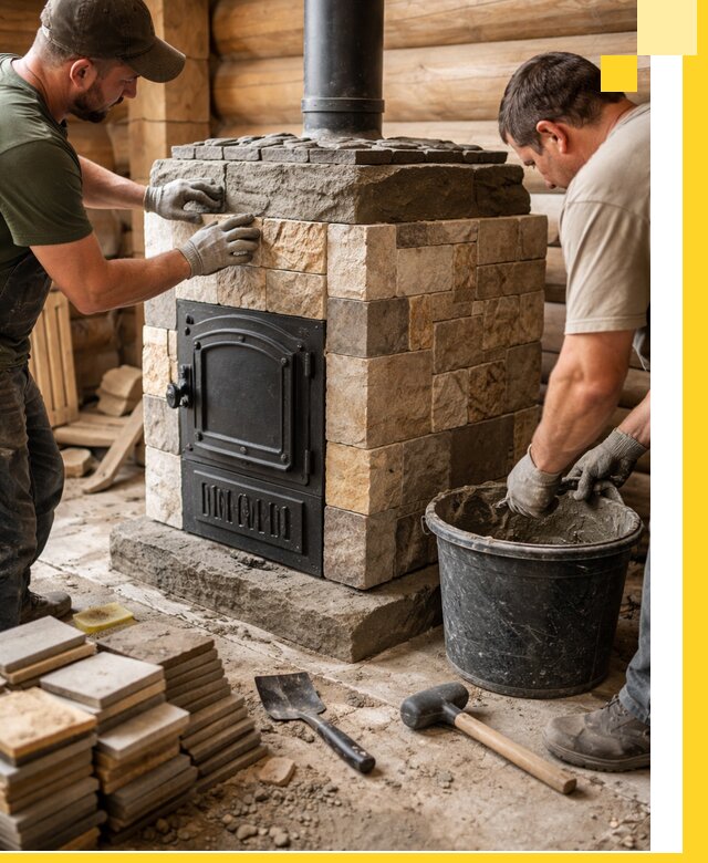 Облицовка банной печи под ключ в Белове: камень и плитка