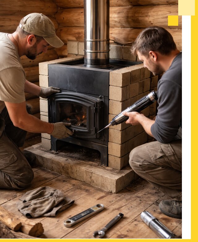 Монтаж и установка печи в бане под ключ с гарантией в Белове