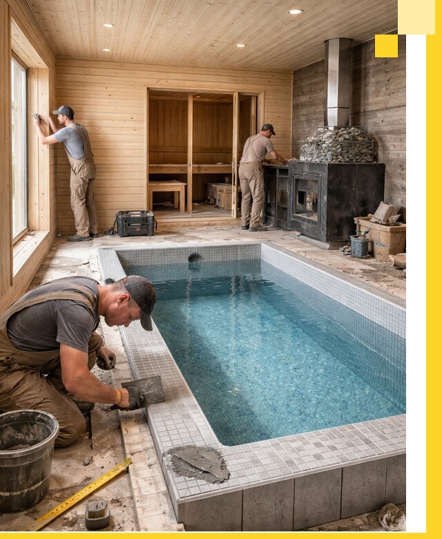 Проект бани с бассейном и сауной в Белове под ключ