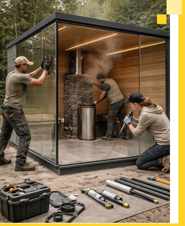 Проектирование и строительство стеклянных бань в Белове