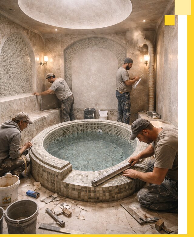 Профессиональное строительство хамама с бассейном в Белове под ключ