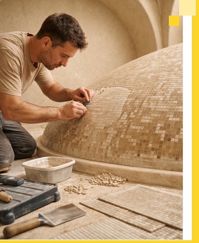 Профессиональная укладка мозаики для хамама под ключ в Белове