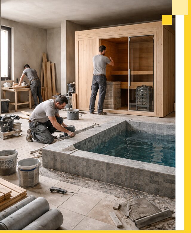 SPA зоны под ключ с бассейном сауной и печью в Белове